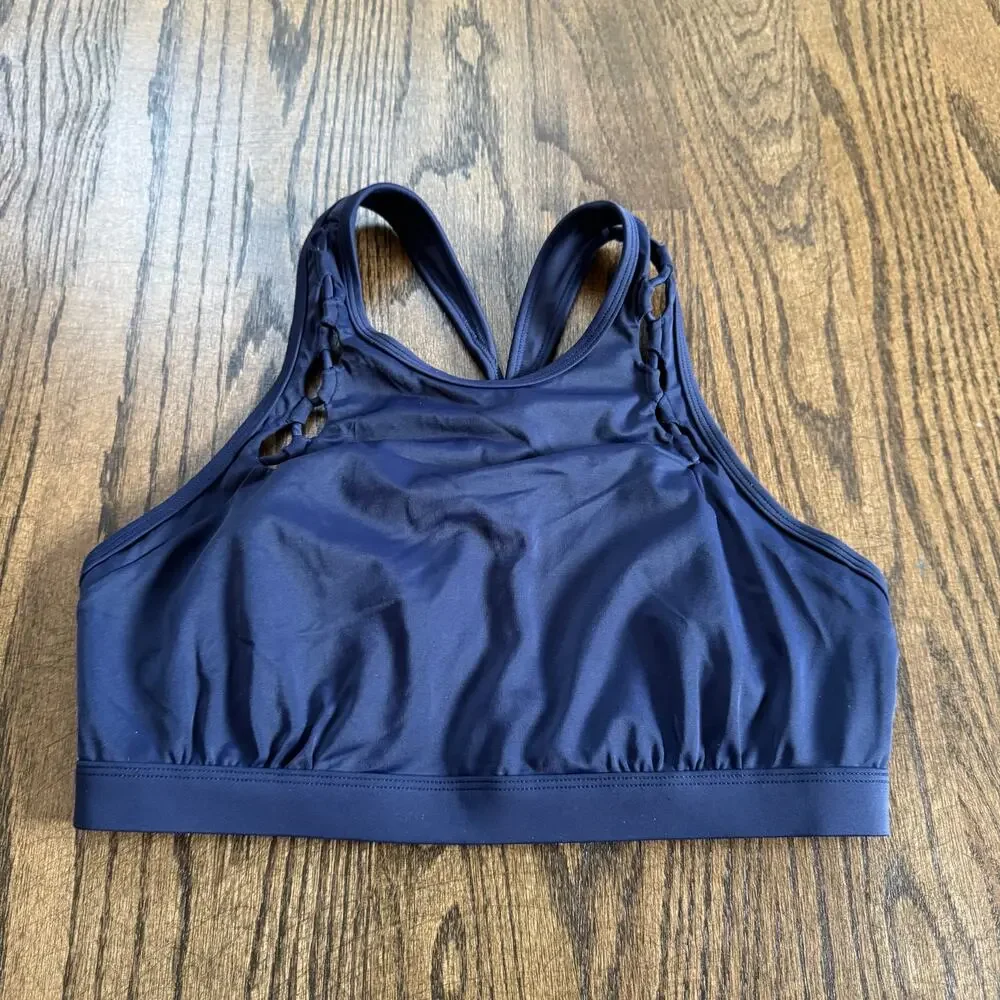 Athleta Women’s Navy Blue High Neck Halter Bikini Swim Top Size 34D/DD Small